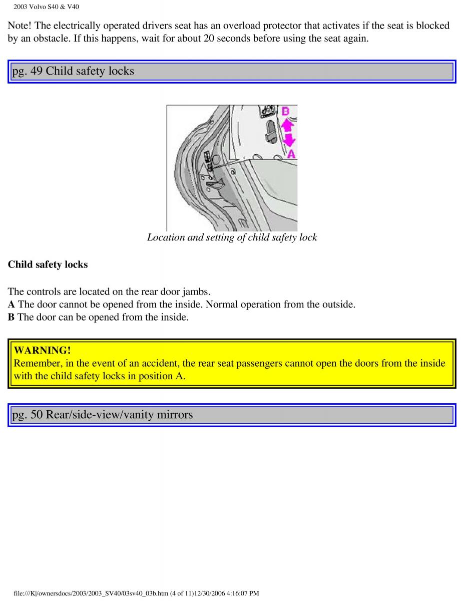 Volvo V40 S40 owners manual / page 69