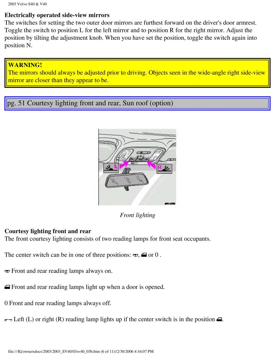 Volvo V40 S40 owners manual / page 71