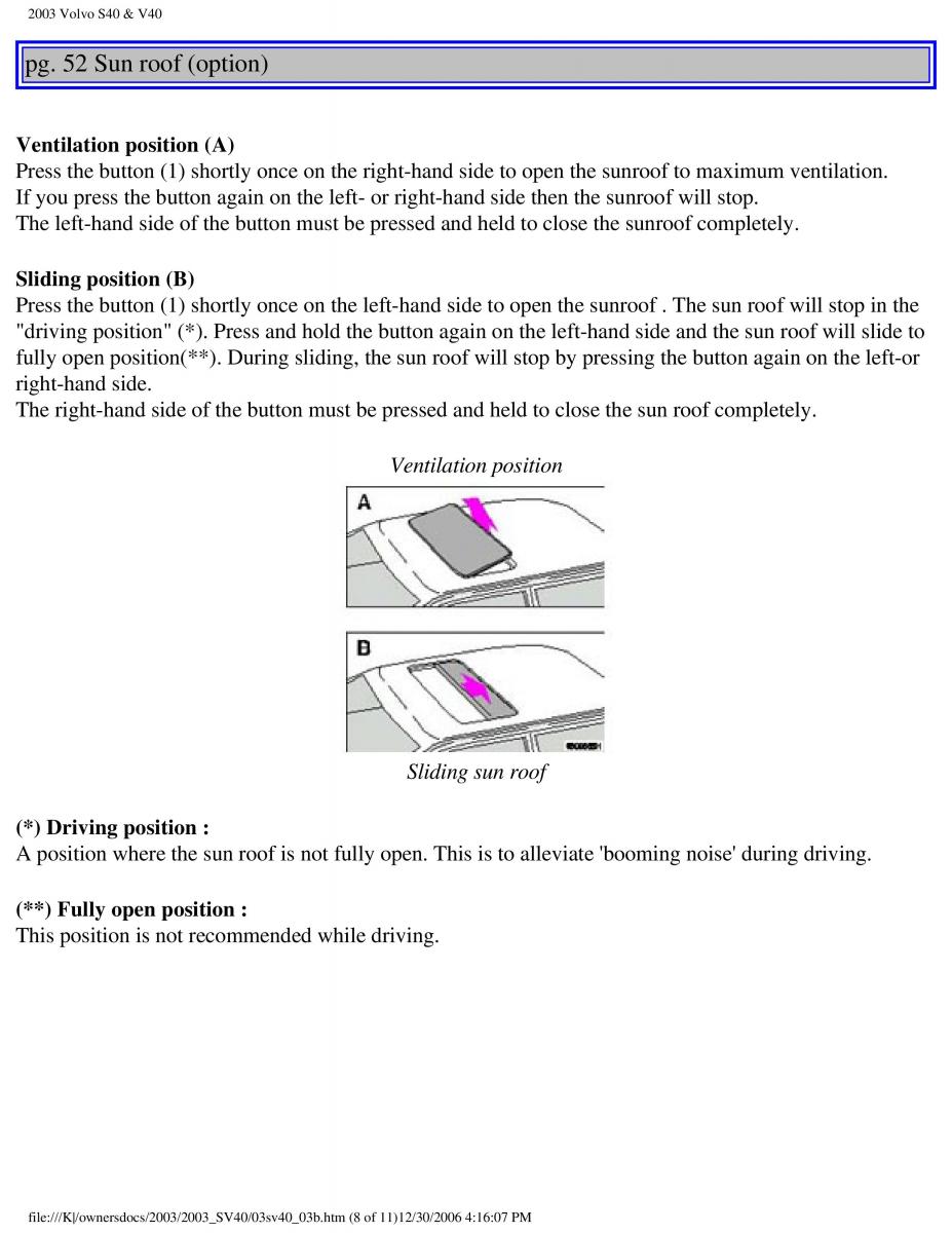 Volvo V40 S40 owners manual / page 73