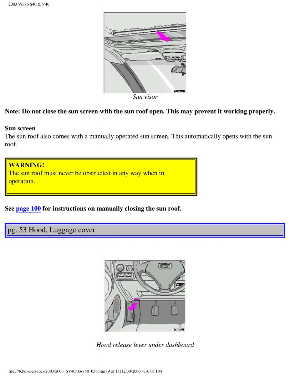 Volvo V40 S40 owners manual / page 74