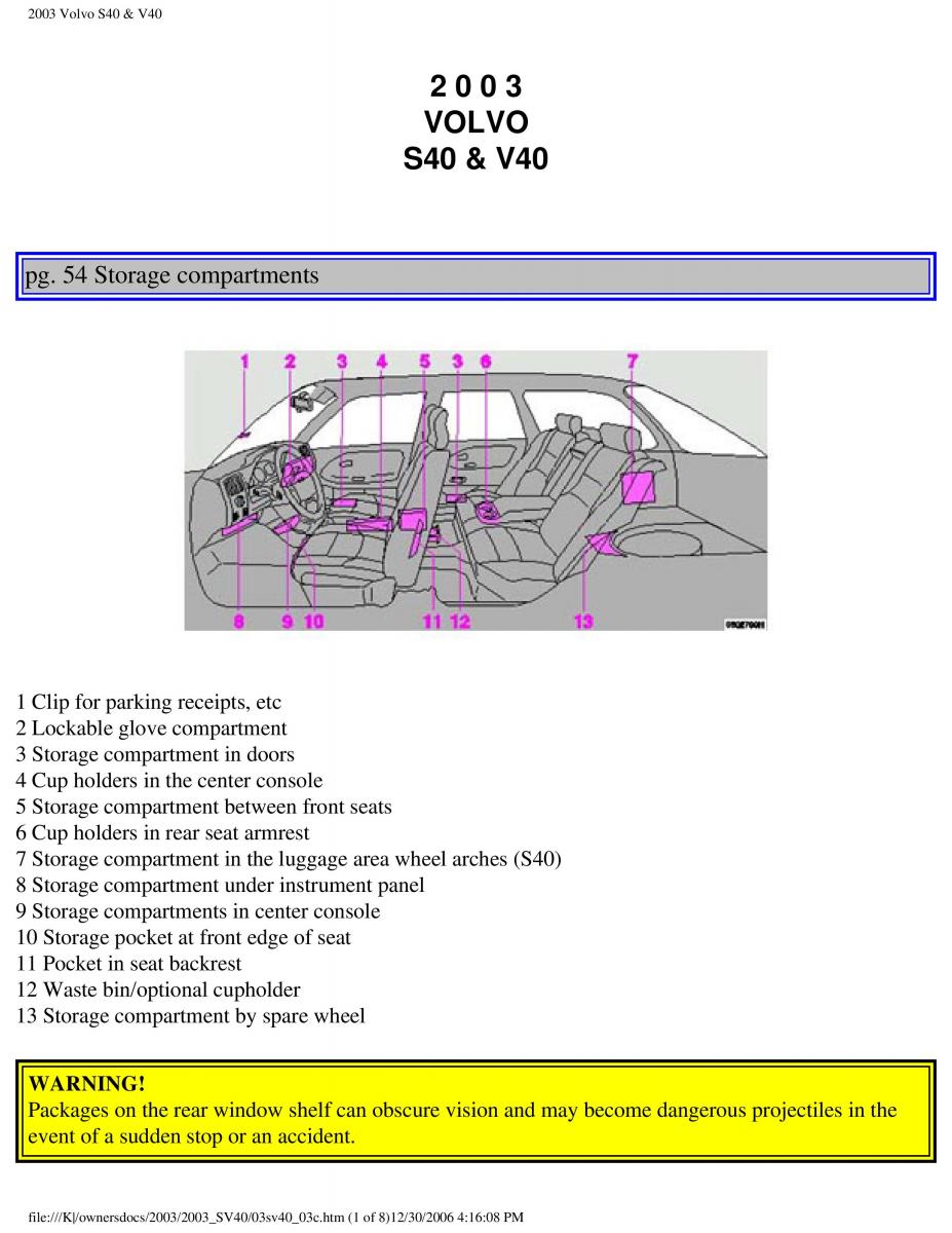 Volvo V40 S40 owners manual / page 77