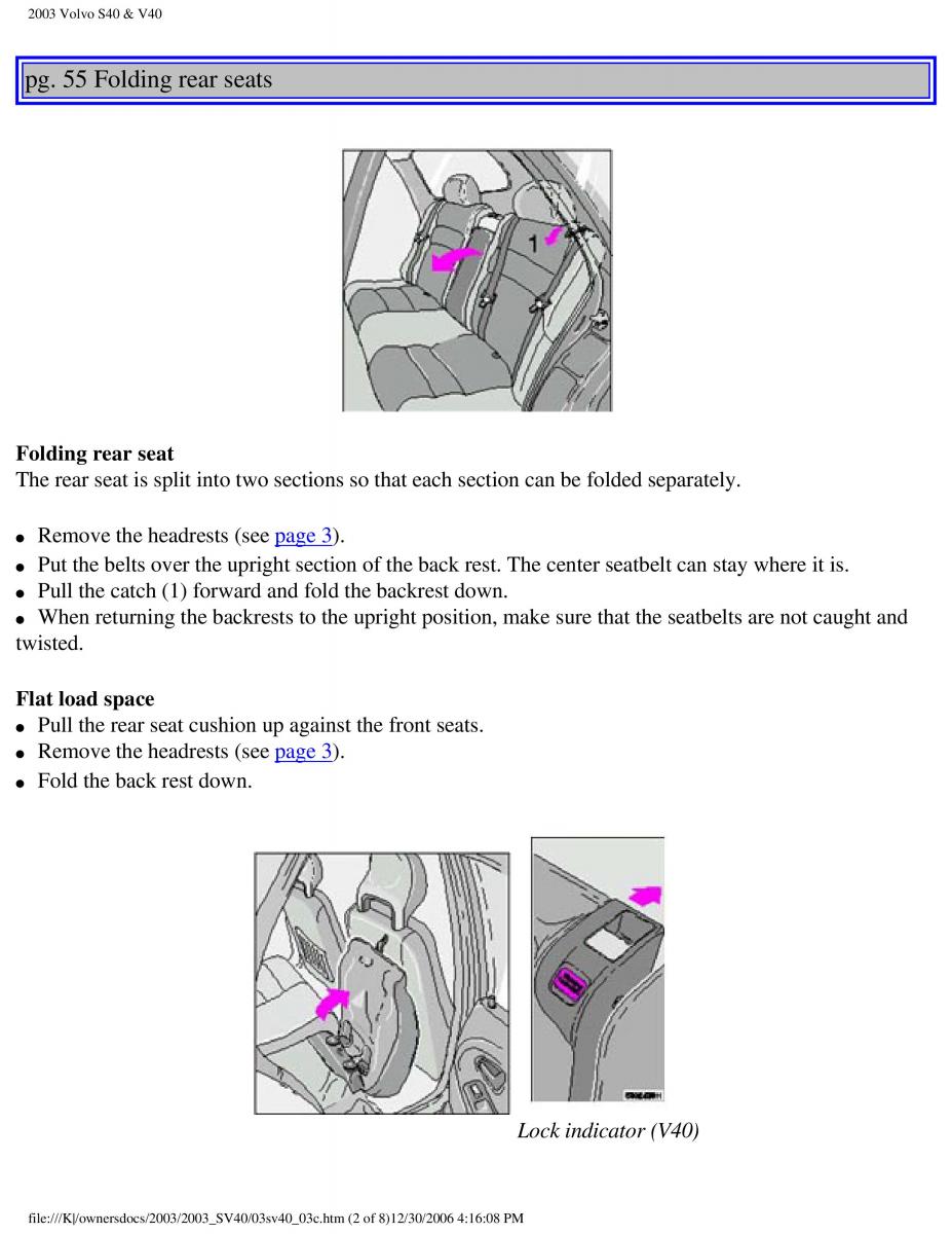 Volvo V40 S40 owners manual / page 78