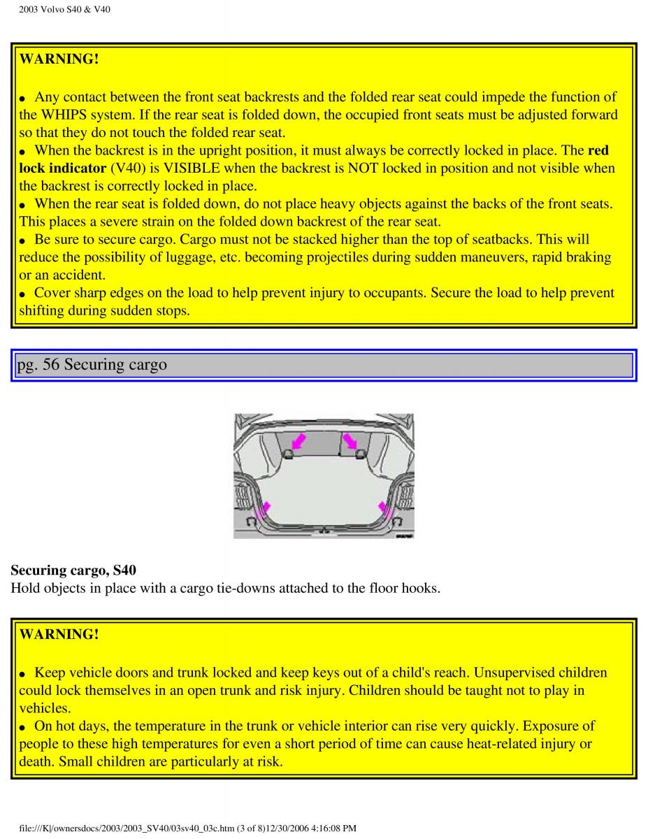 Volvo V40 S40 owners manual / page 79