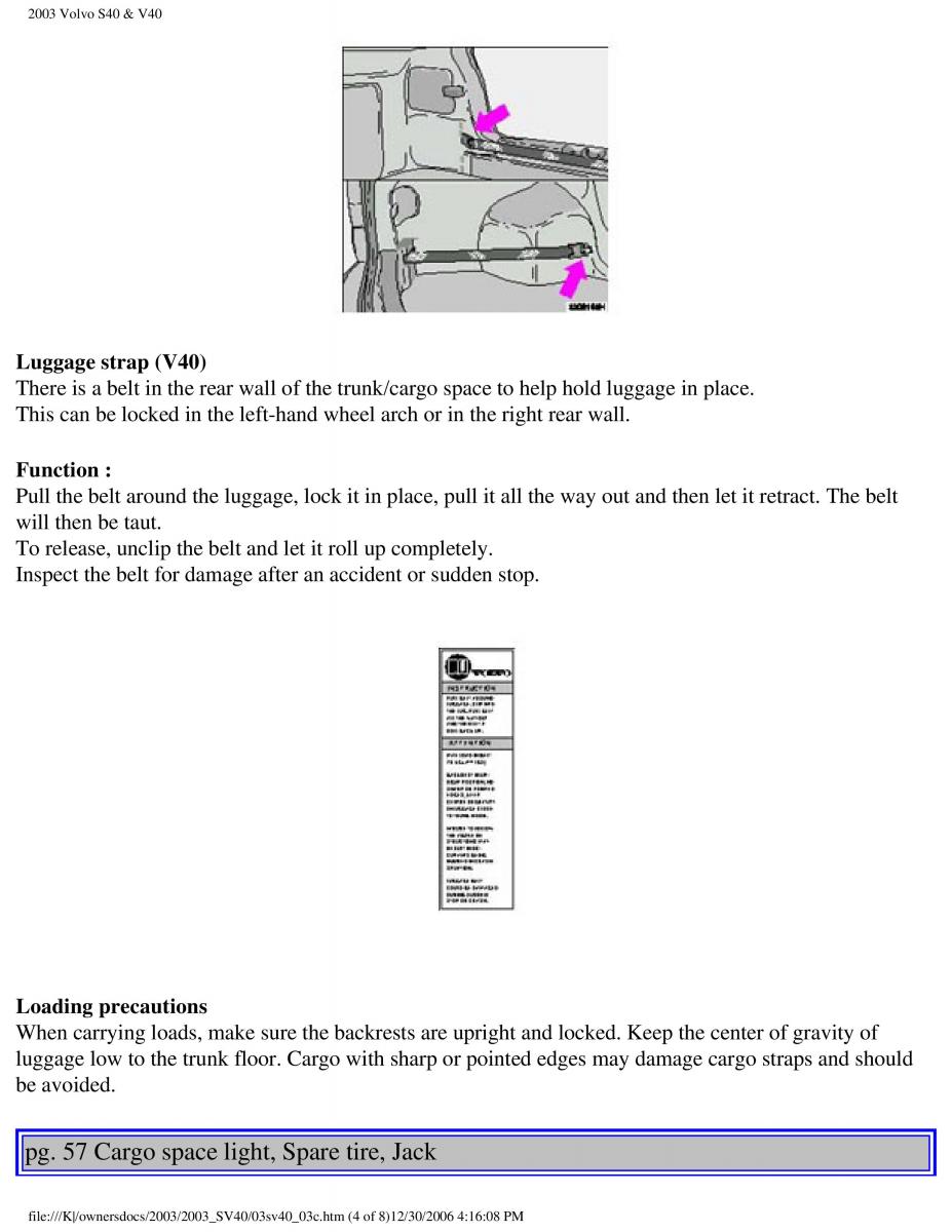 Volvo V40 S40 owners manual / page 80