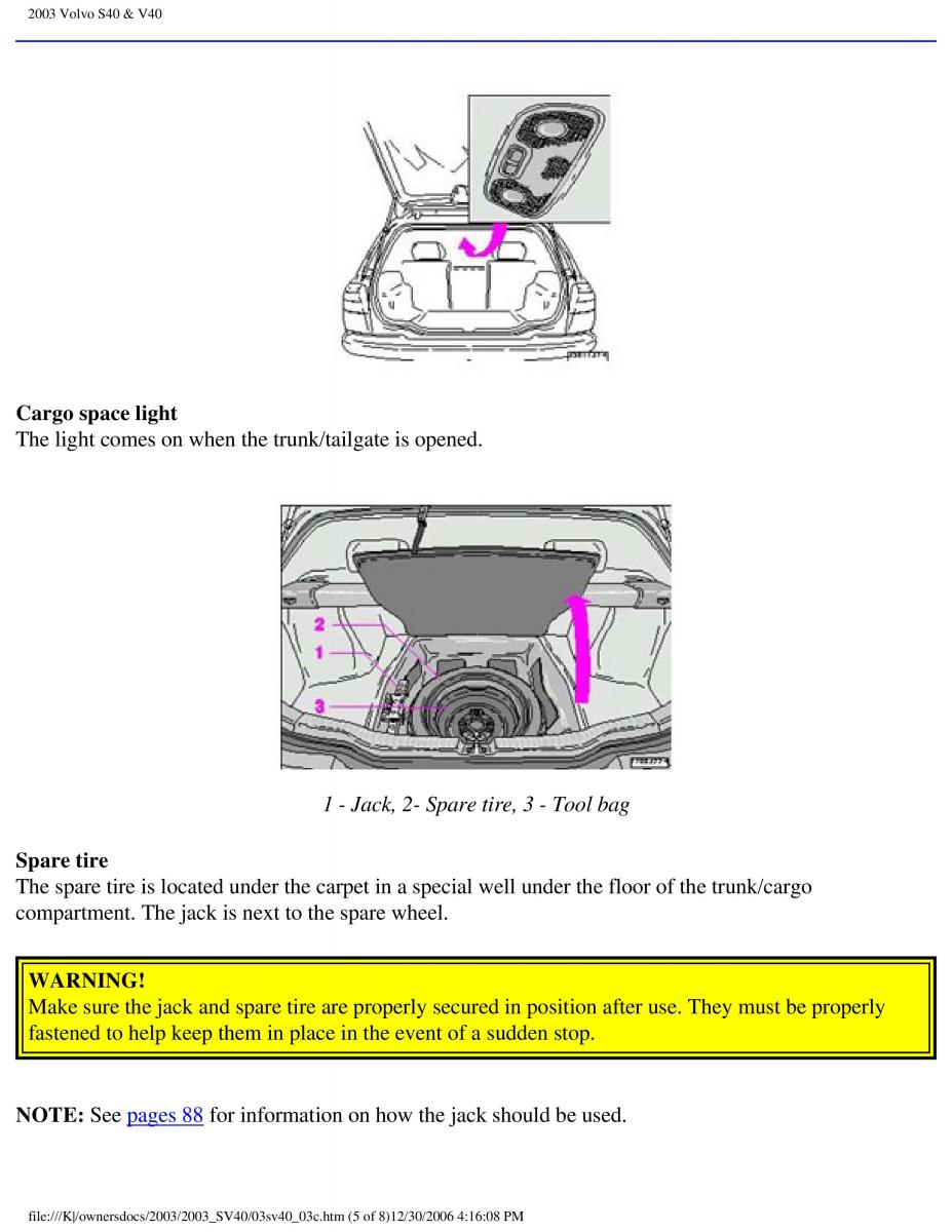 Volvo V40 S40 owners manual / page 81