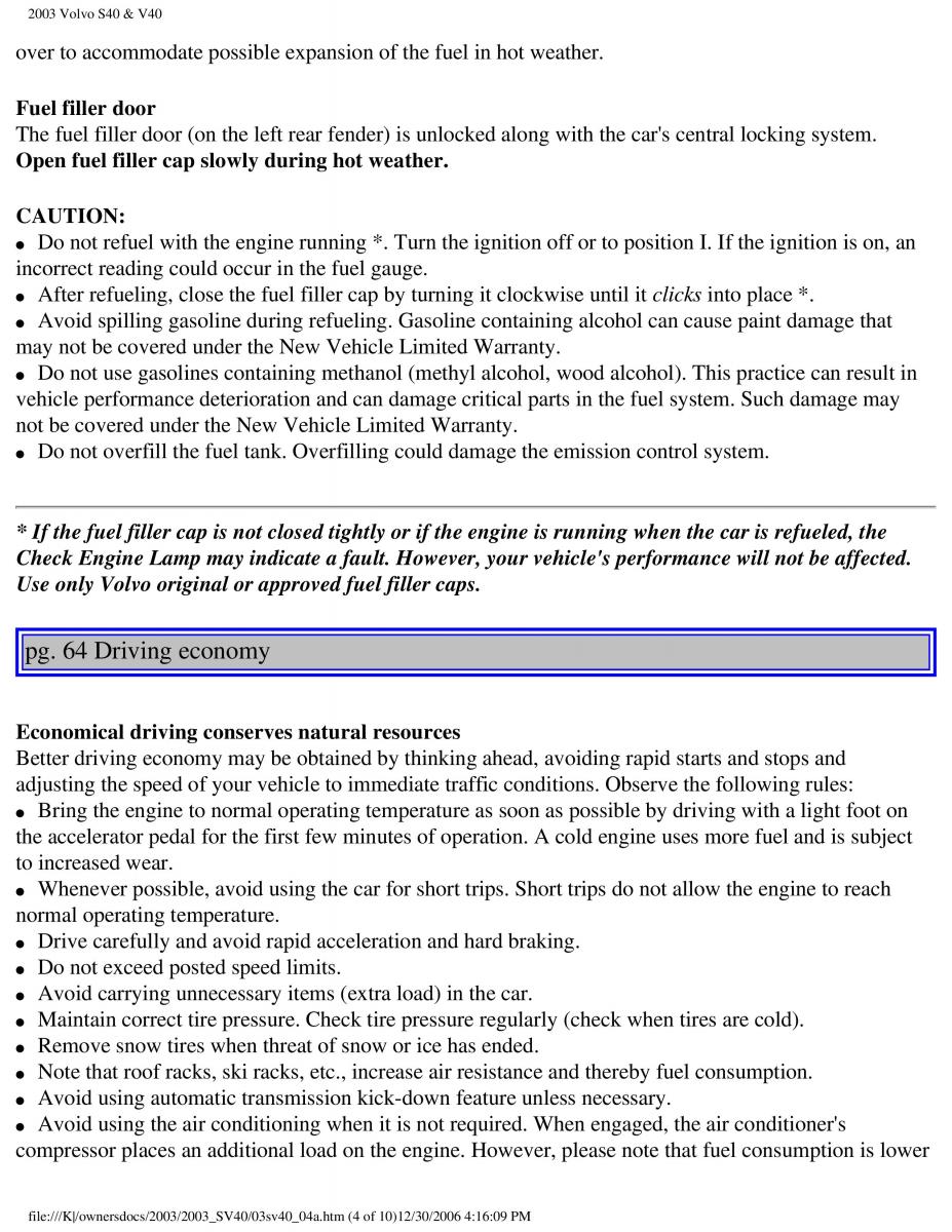 Volvo V40 S40 owners manual / page 88