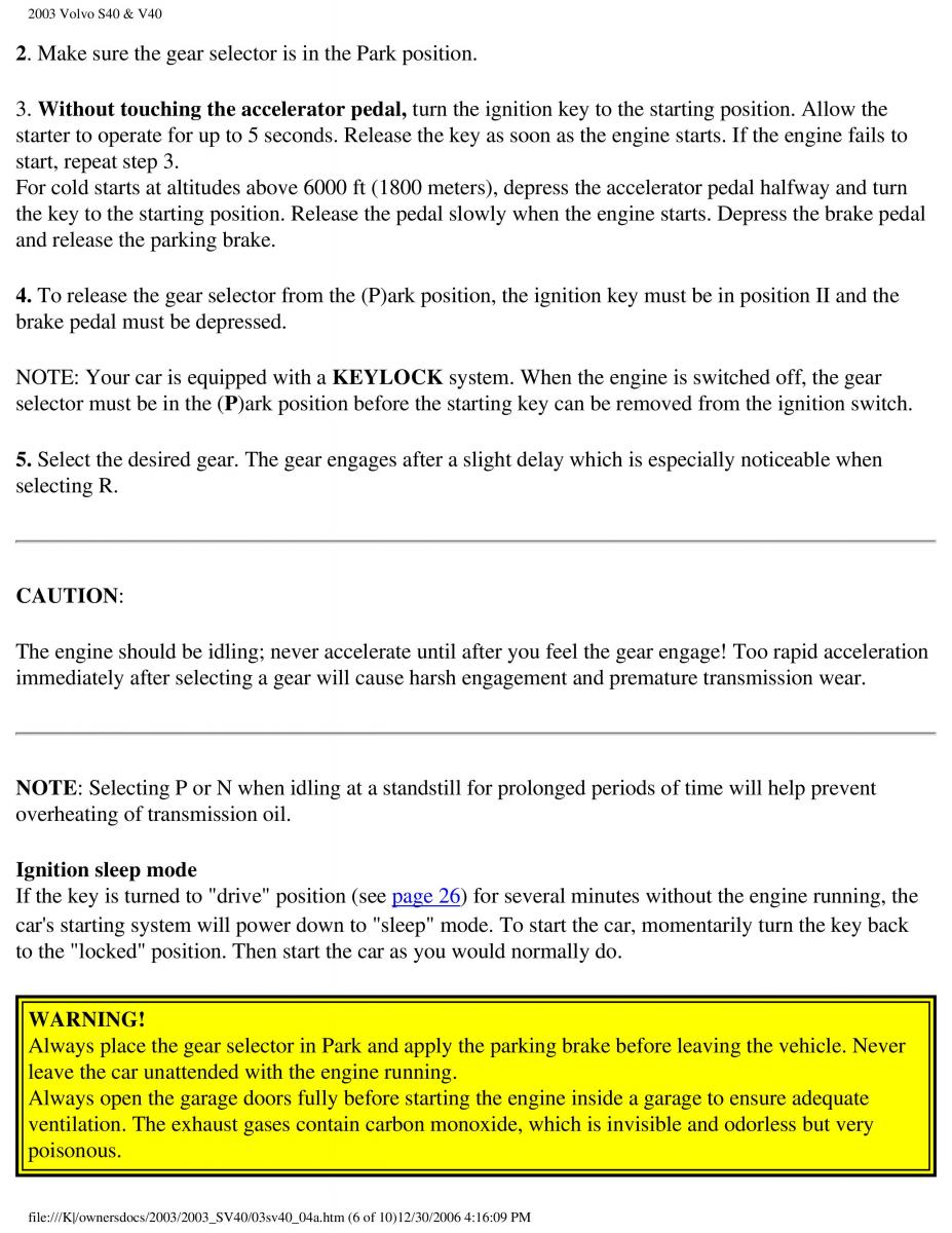 Volvo V40 S40 owners manual / page 90