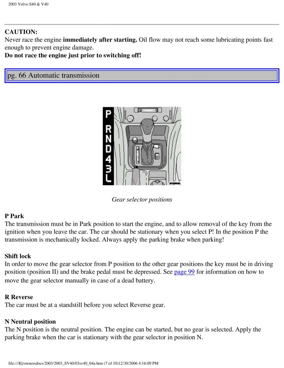 Volvo V40 S40 owners manual / page 91