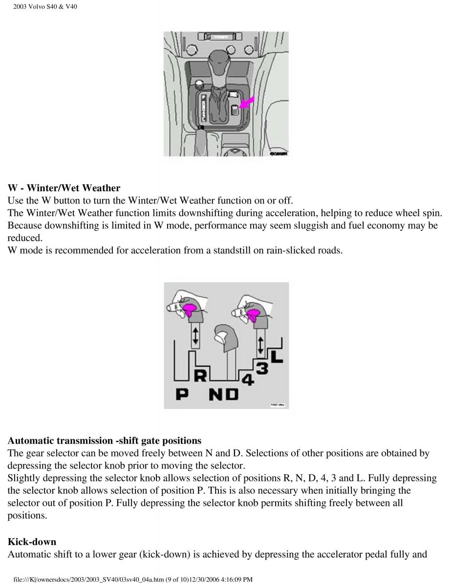 Volvo V40 S40 owners manual / page 93