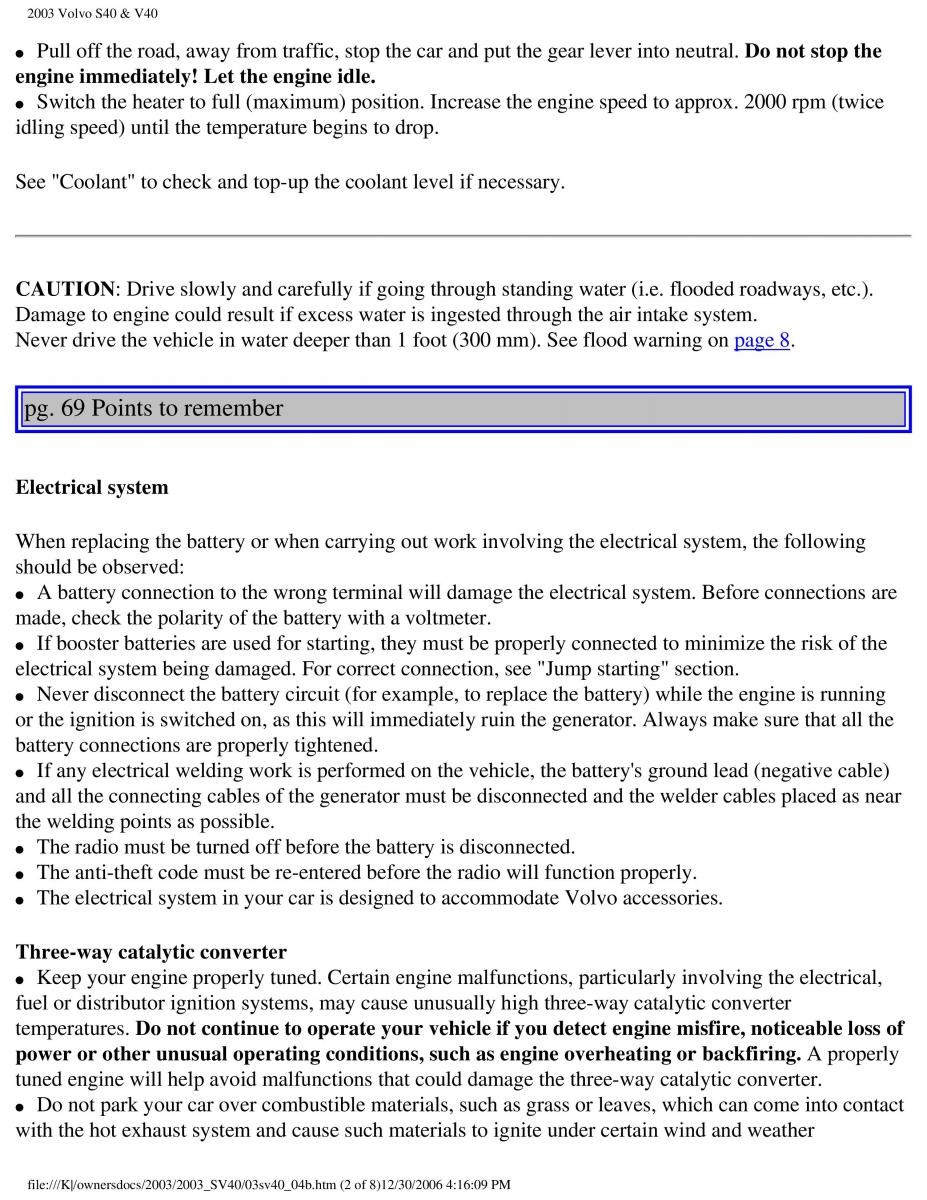 Volvo V40 S40 owners manual / page 96