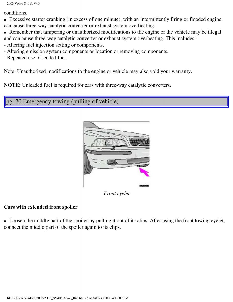 Volvo V40 S40 owners manual / page 97