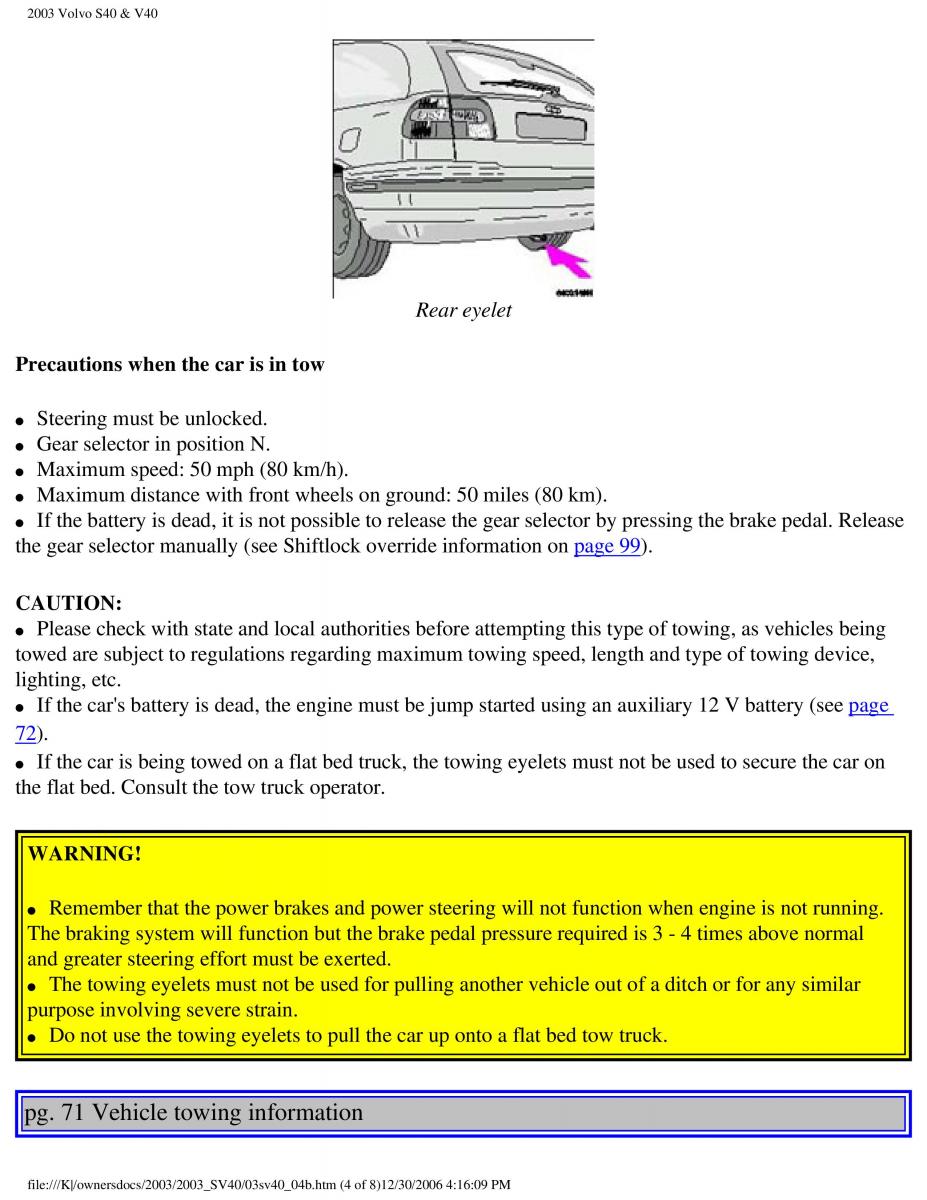 Volvo V40 S40 owners manual / page 98