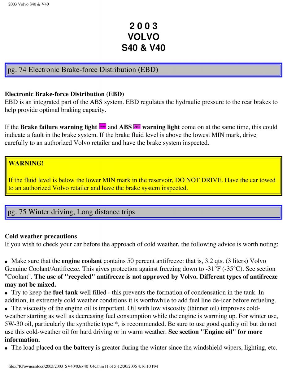 Volvo V40 S40 owners manual / page 103