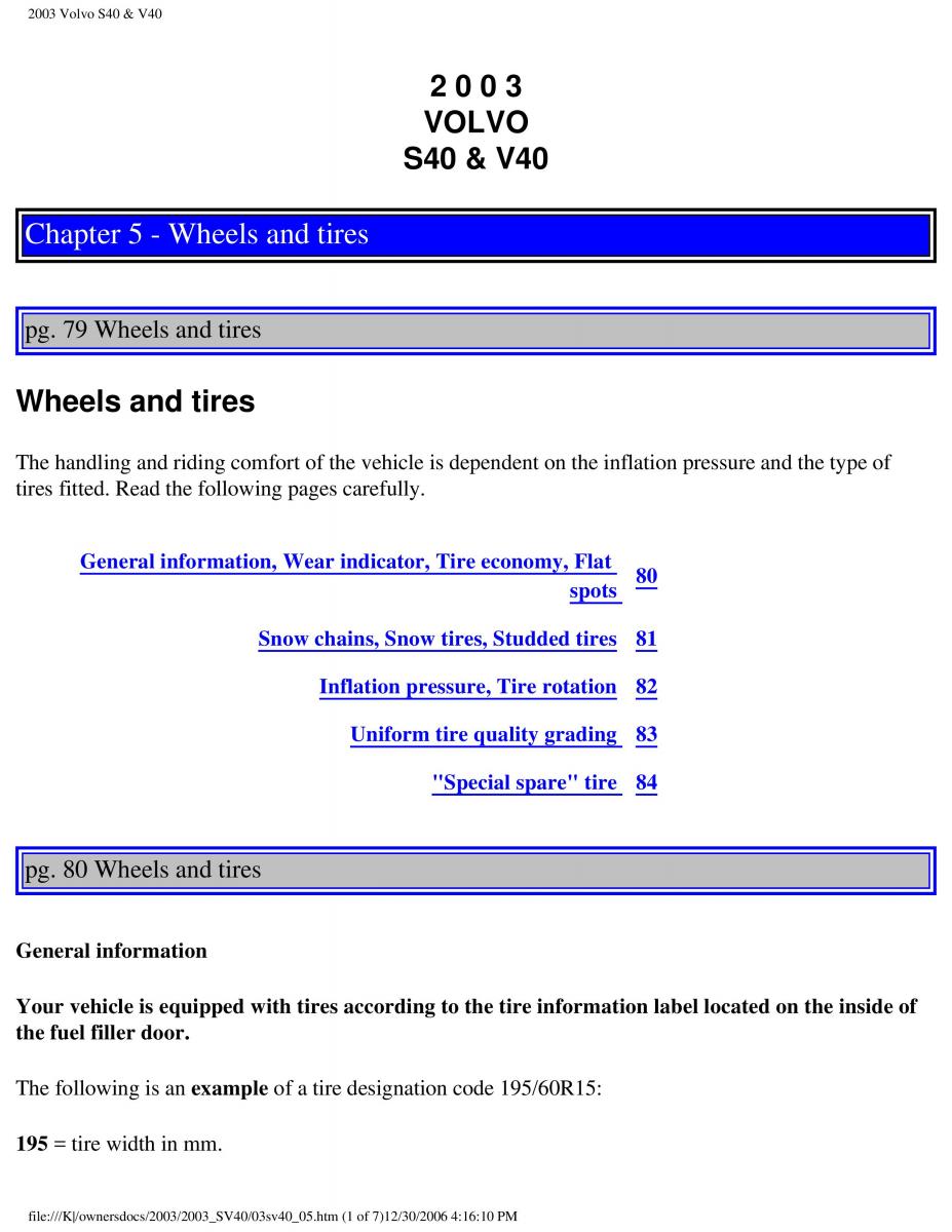 Volvo V40 S40 owners manual / page 108