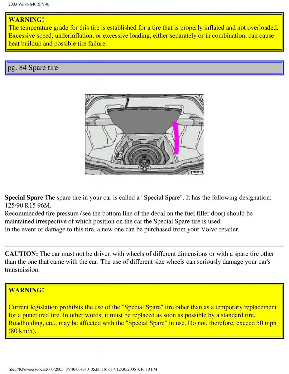 Volvo V40 S40 owners manual / page 113