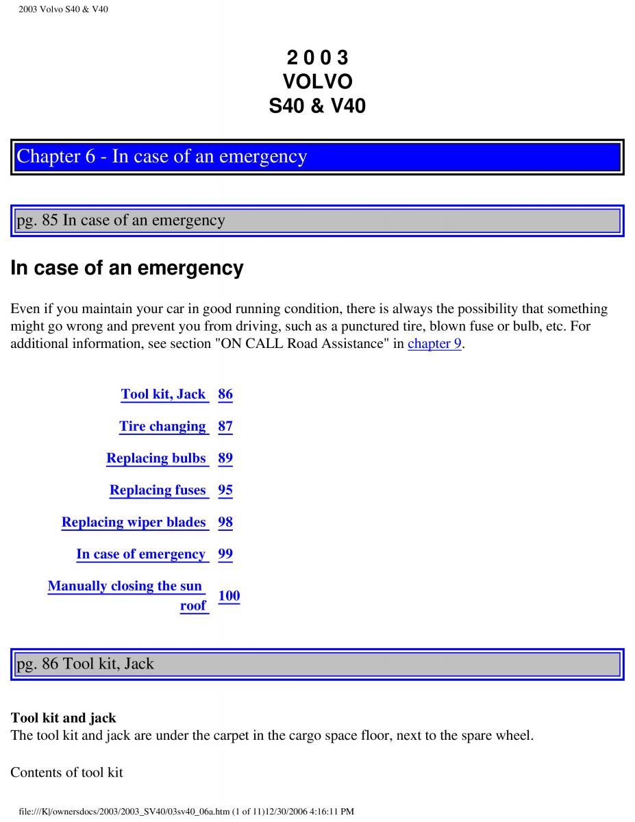 Volvo V40 S40 owners manual / page 115