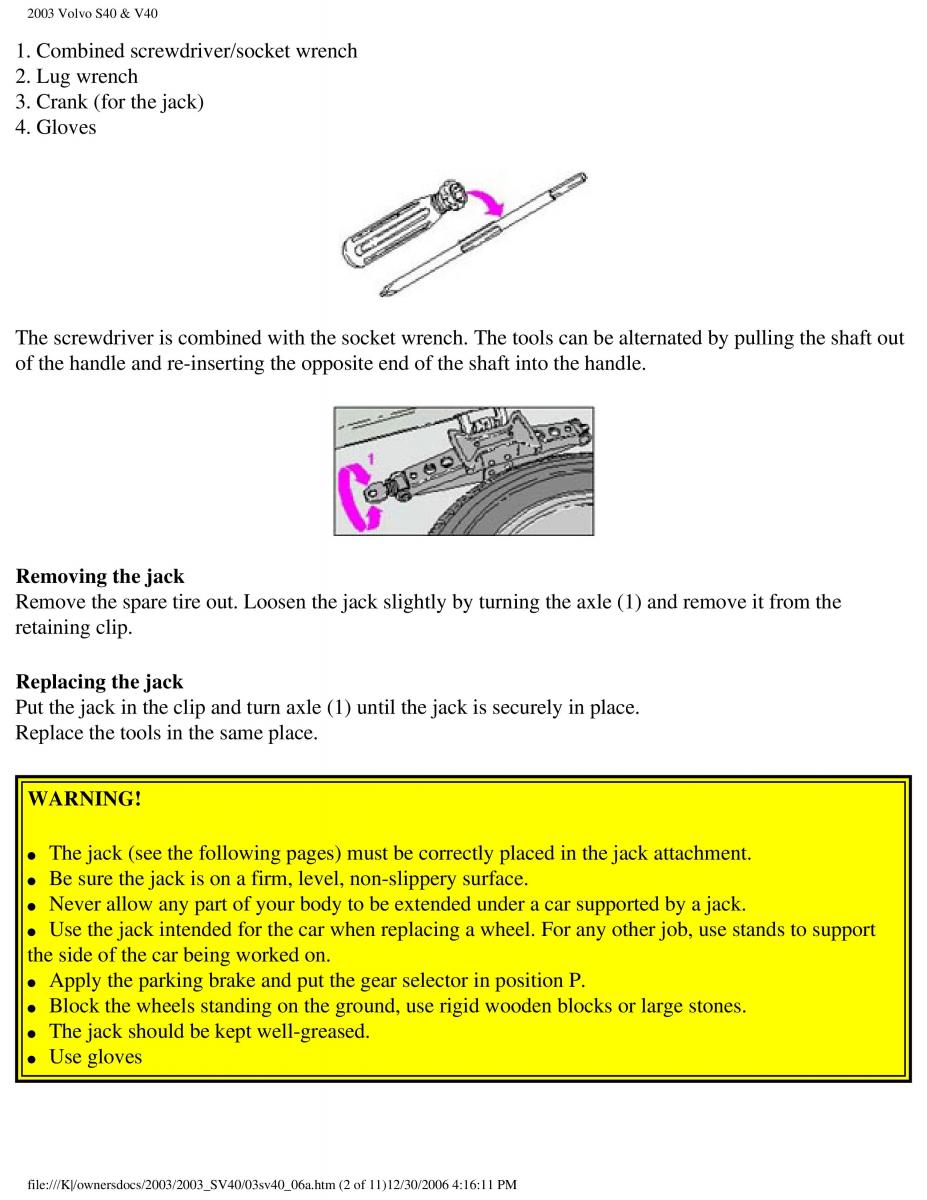 Volvo V40 S40 owners manual / page 116