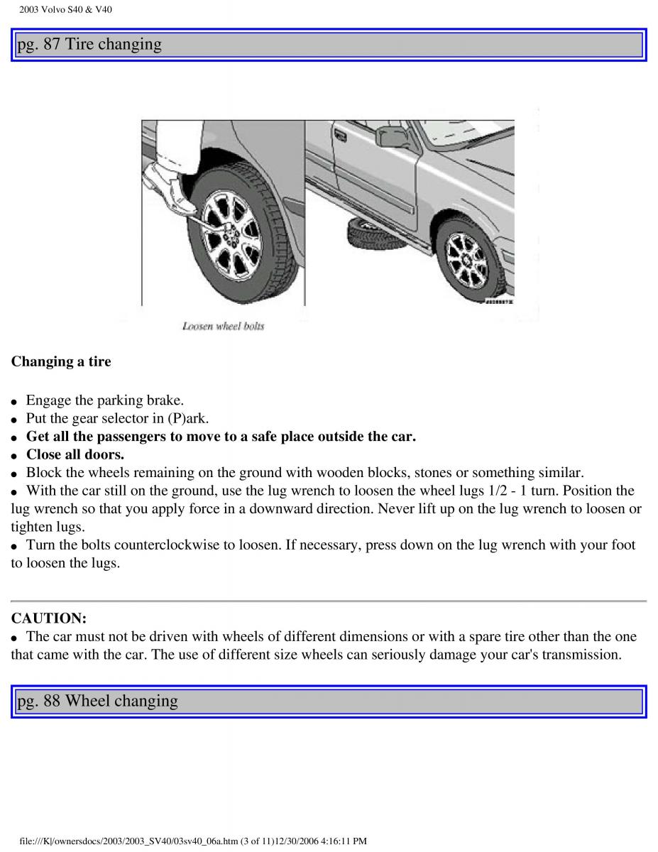 Volvo V40 S40 owners manual / page 117