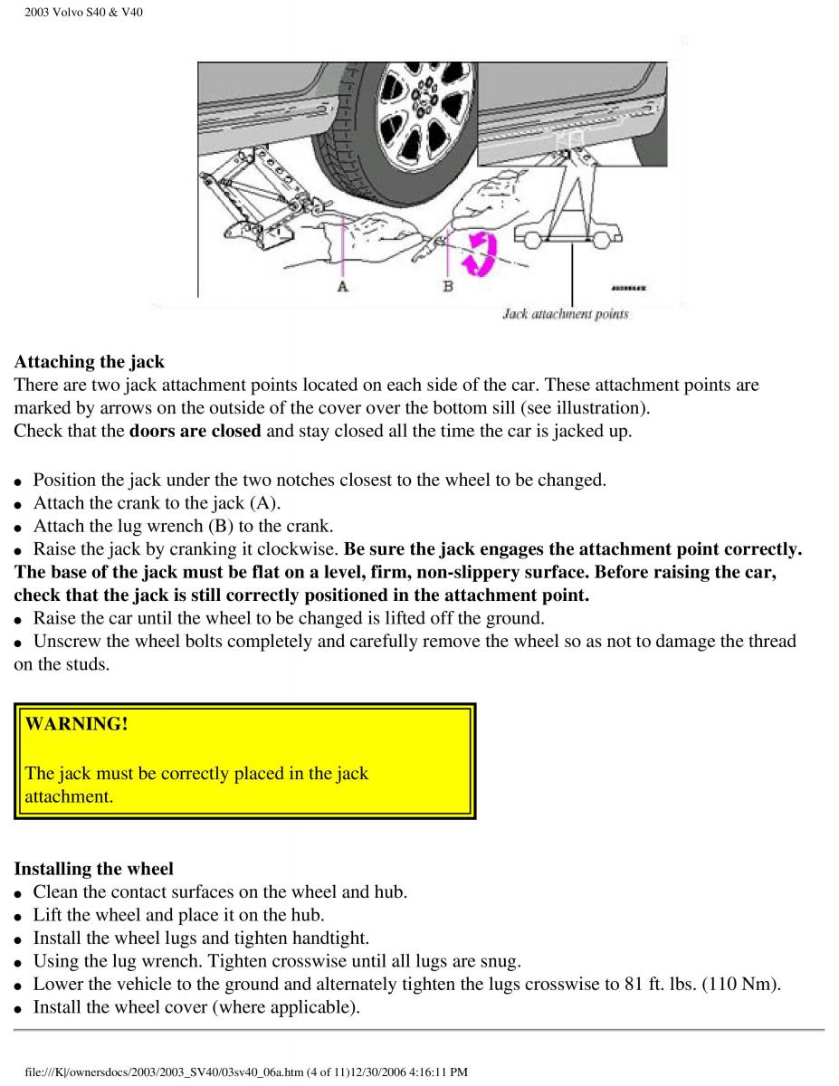 Volvo V40 S40 owners manual / page 118