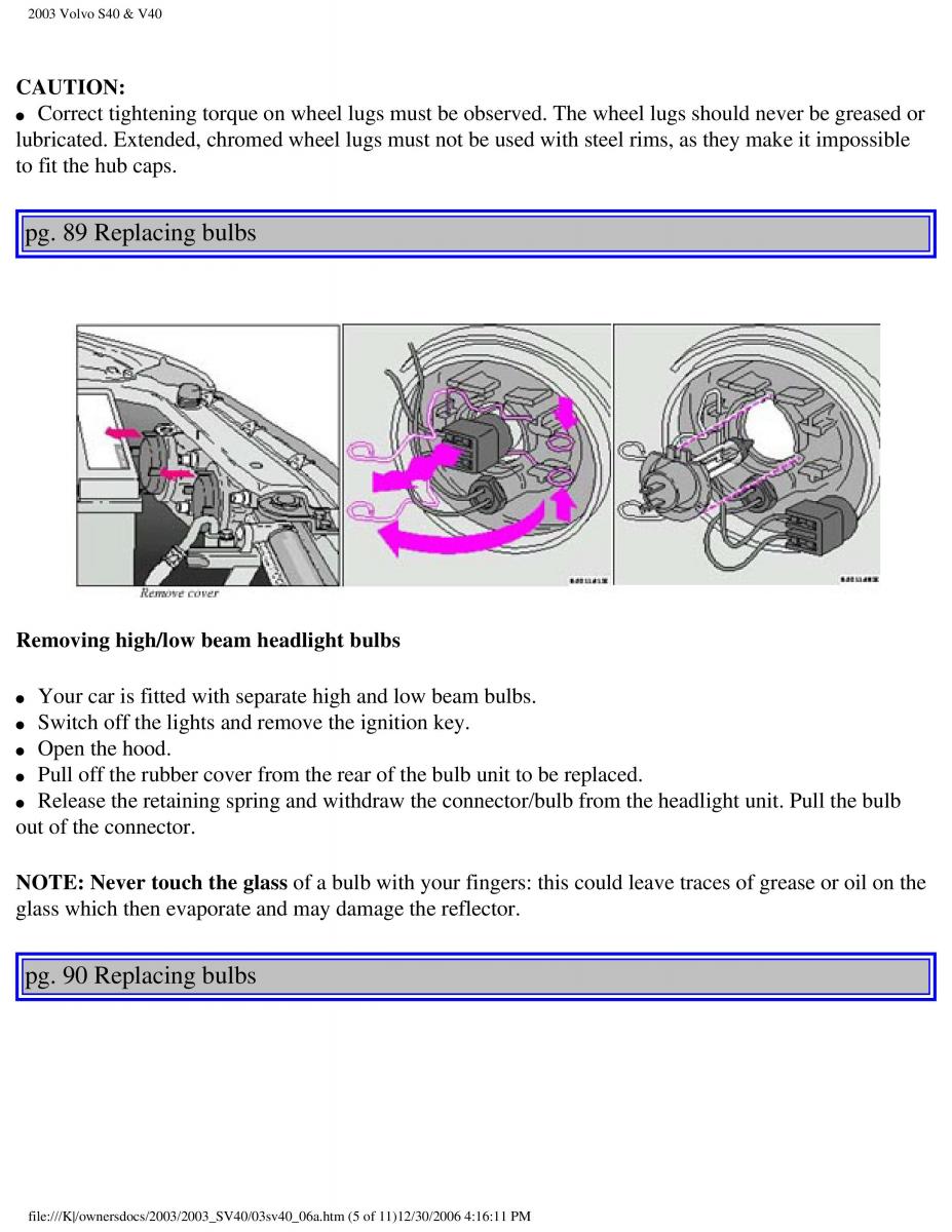 Volvo V40 S40 owners manual / page 119