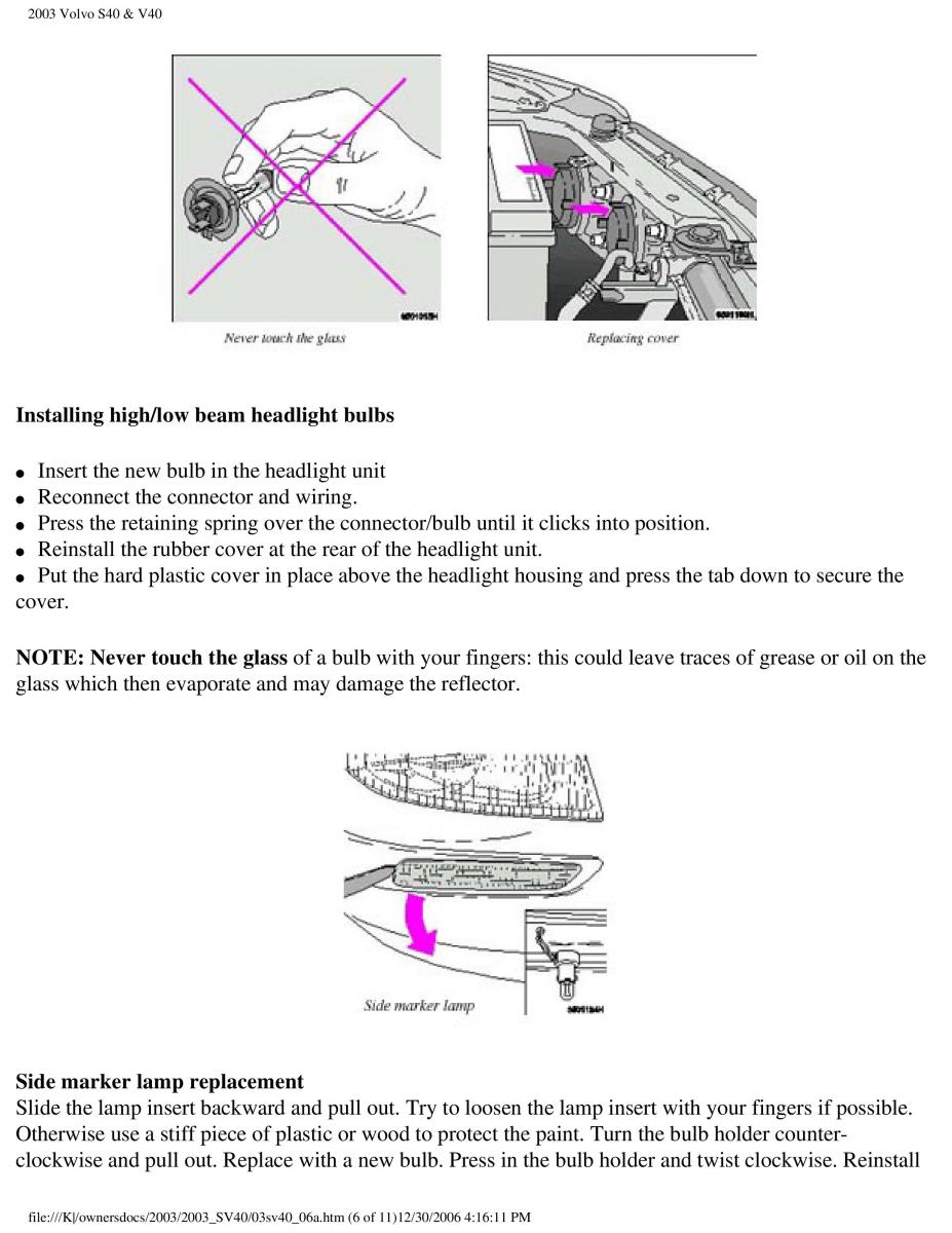 Volvo V40 S40 owners manual / page 120