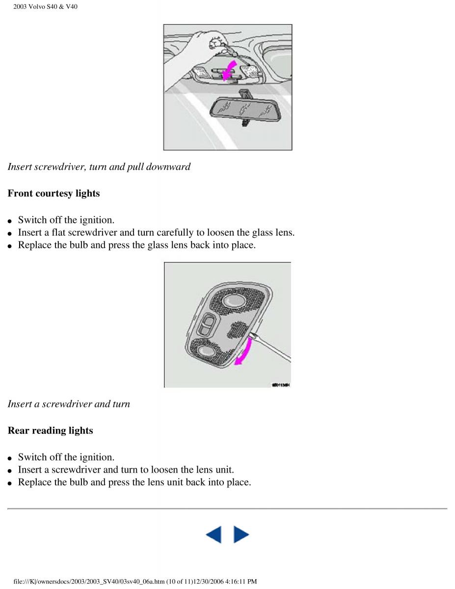 Volvo V40 S40 owners manual / page 124