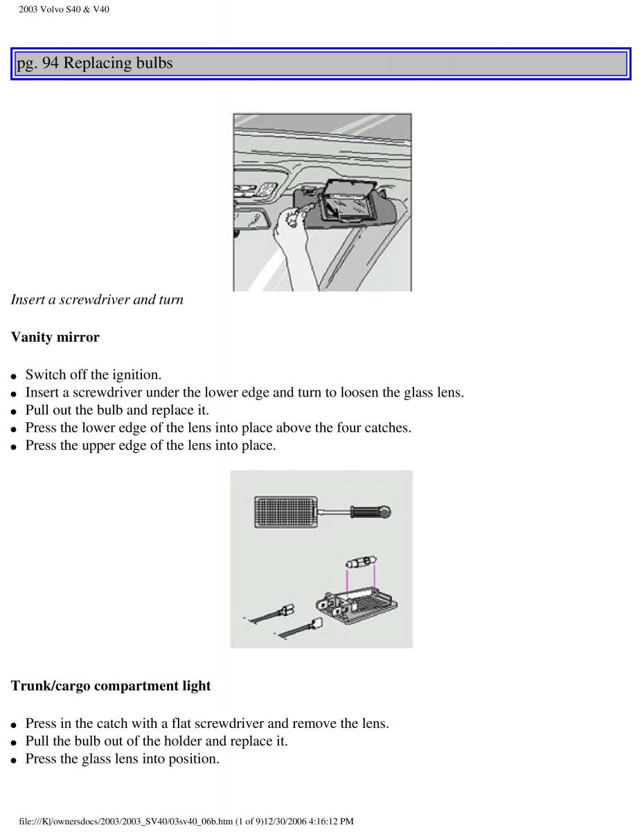 Volvo V40 S40 owners manual / page 126