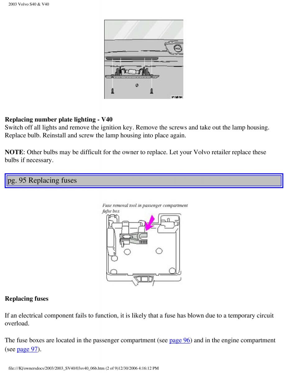 Volvo V40 S40 owners manual / page 127