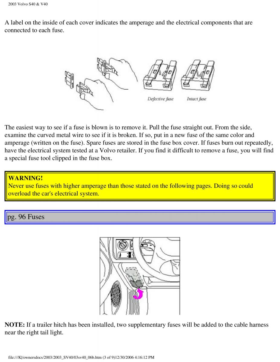 Volvo V40 S40 owners manual / page 128