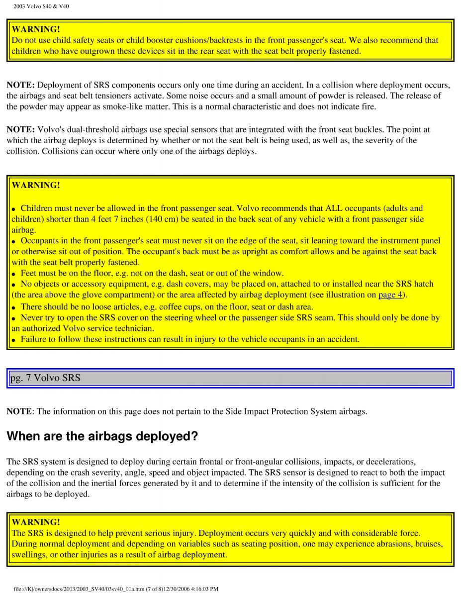 Volvo V40 S40 owners manual / page 13