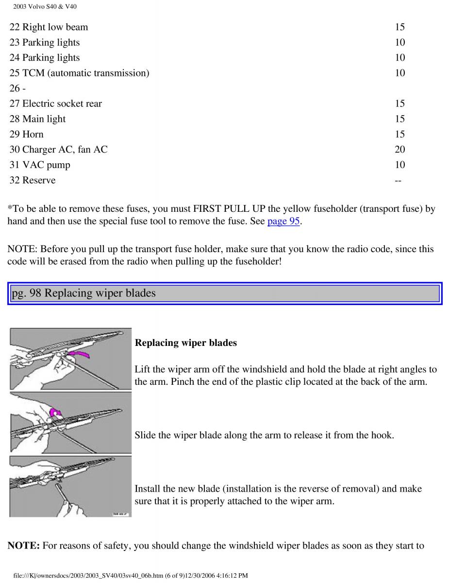 Volvo V40 S40 owners manual / page 131