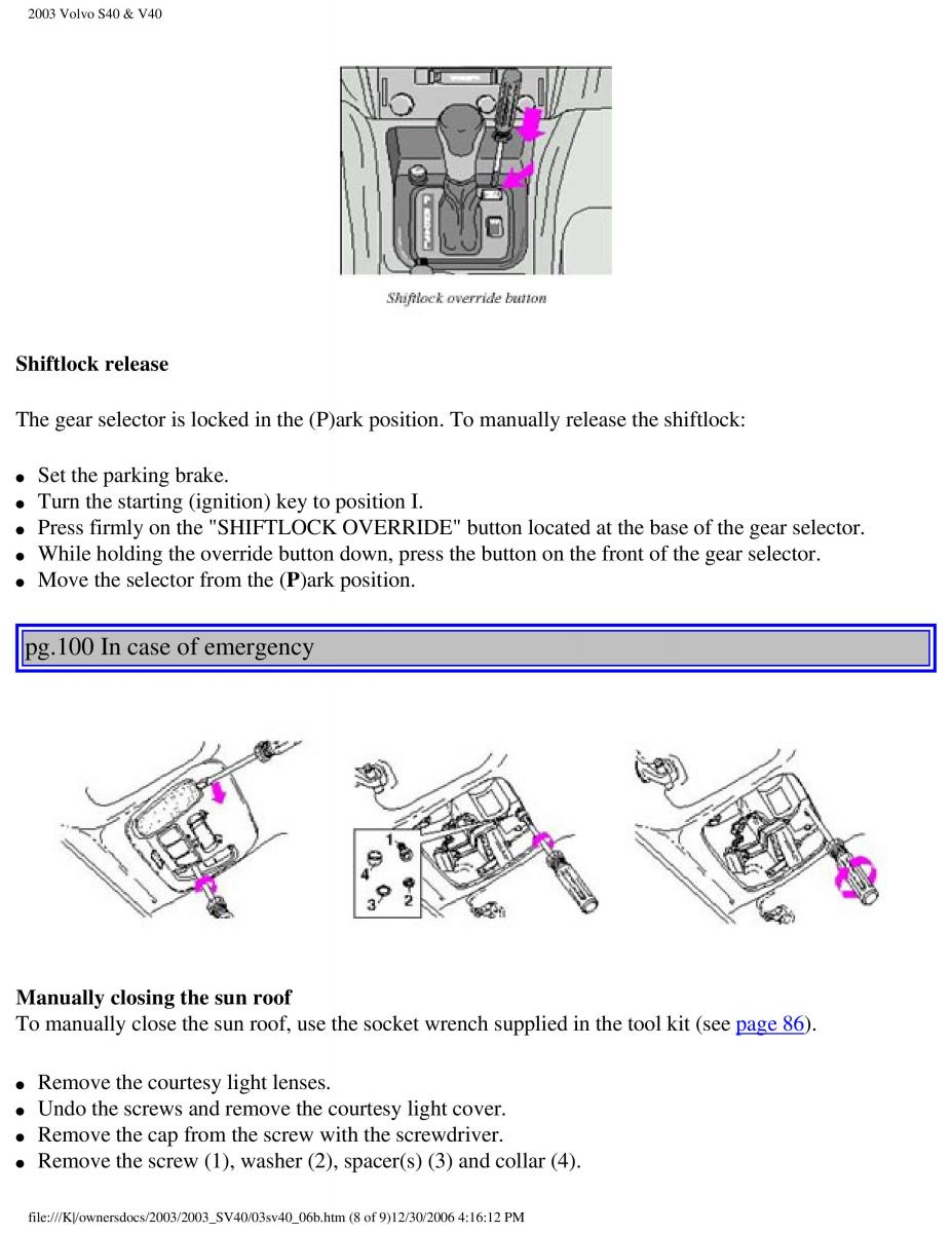 Volvo V40 S40 owners manual / page 133