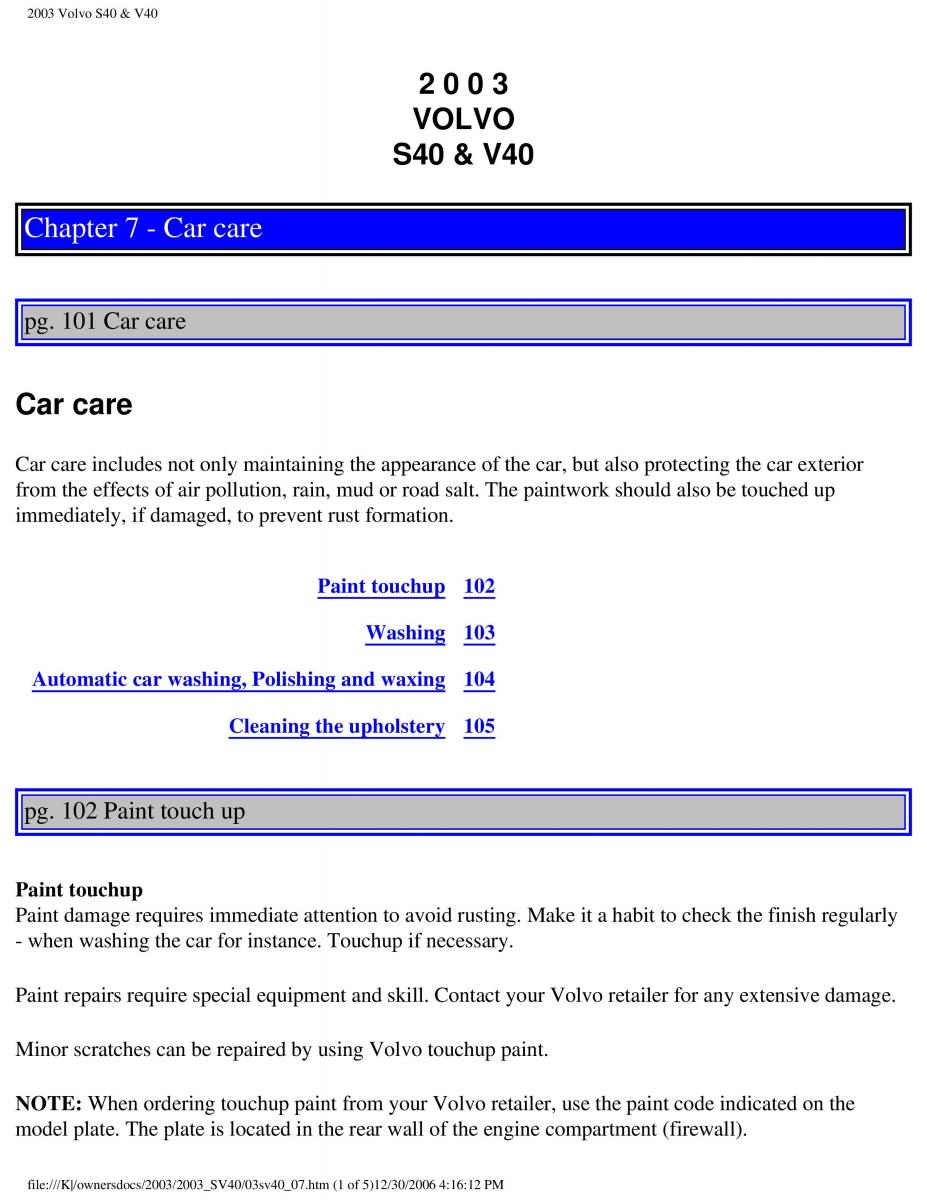 Volvo V40 S40 owners manual / page 135