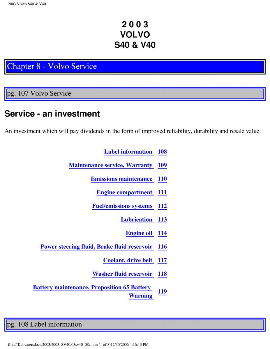 Volvo V40 S40 owners manual / page 140