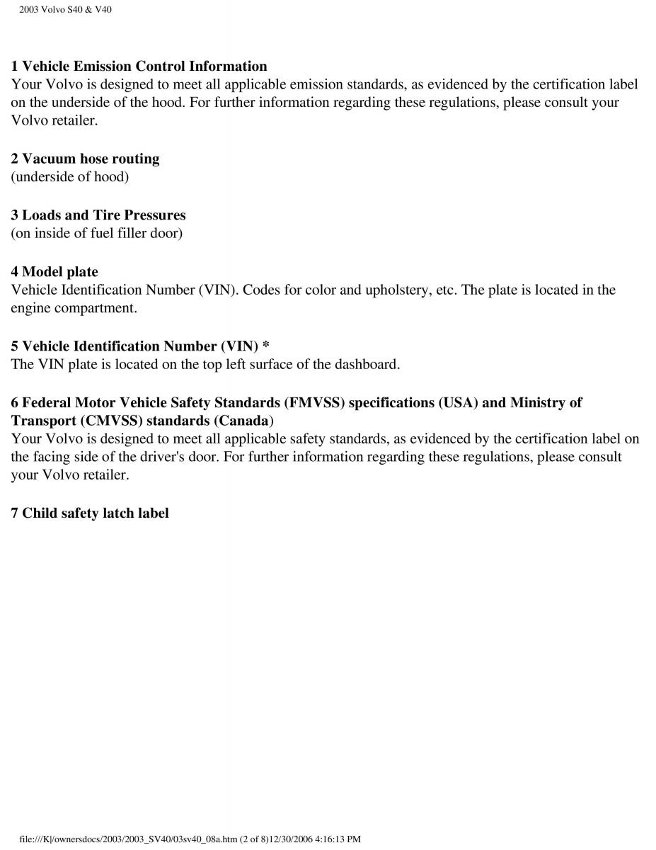 Volvo V40 S40 owners manual / page 141