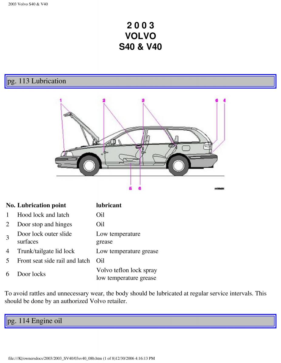 Volvo V40 S40 owners manual / page 148