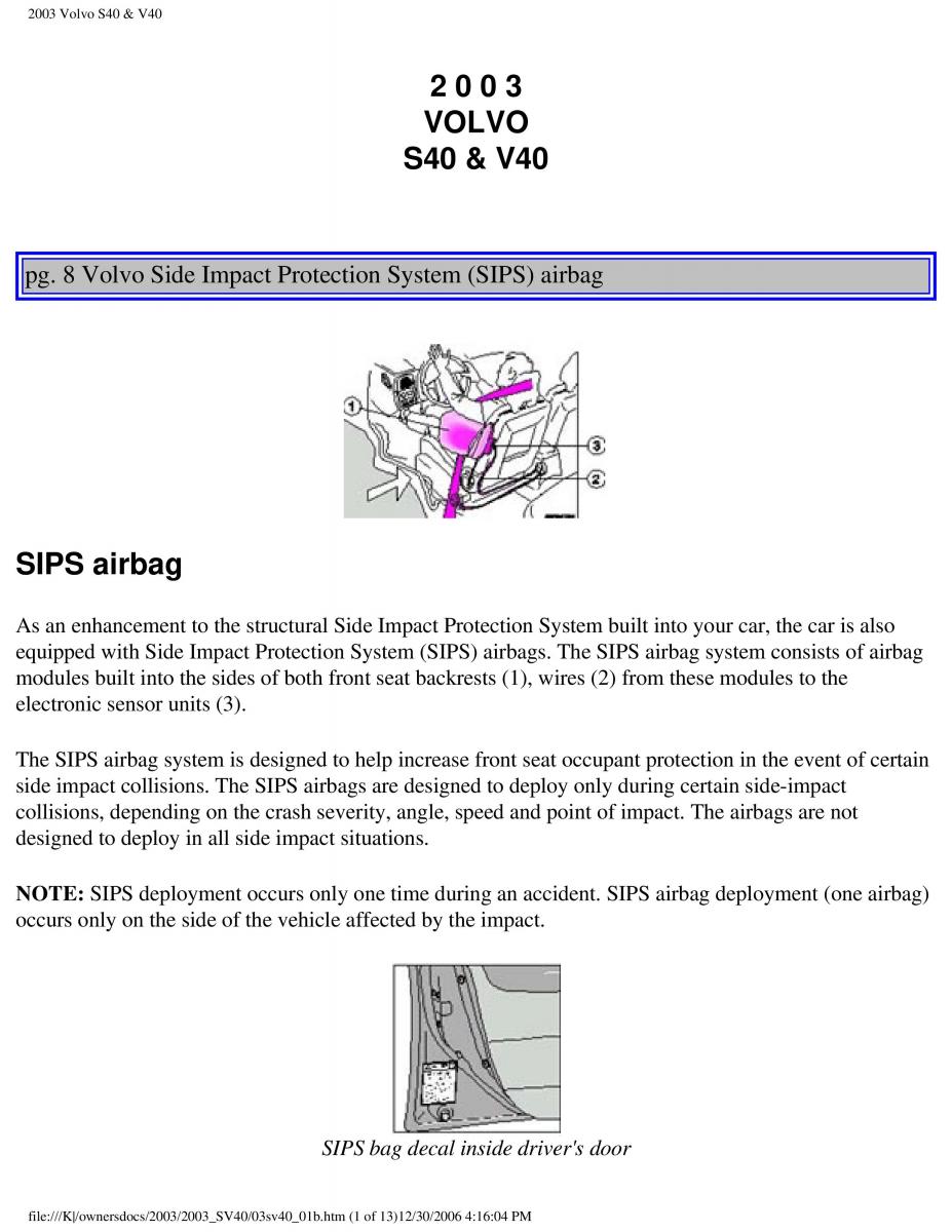 Volvo V40 S40 owners manual / page 15