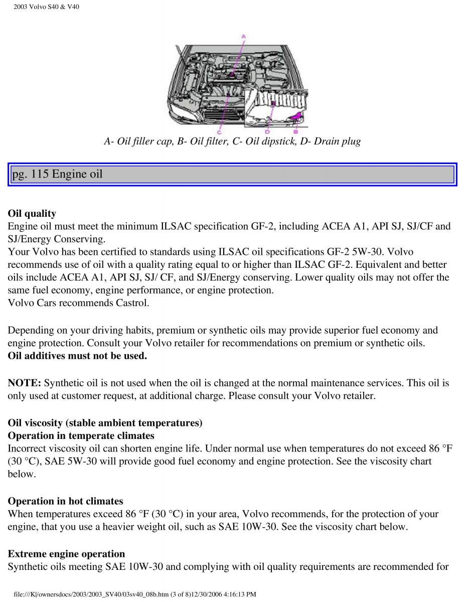 Volvo V40 S40 owners manual / page 150