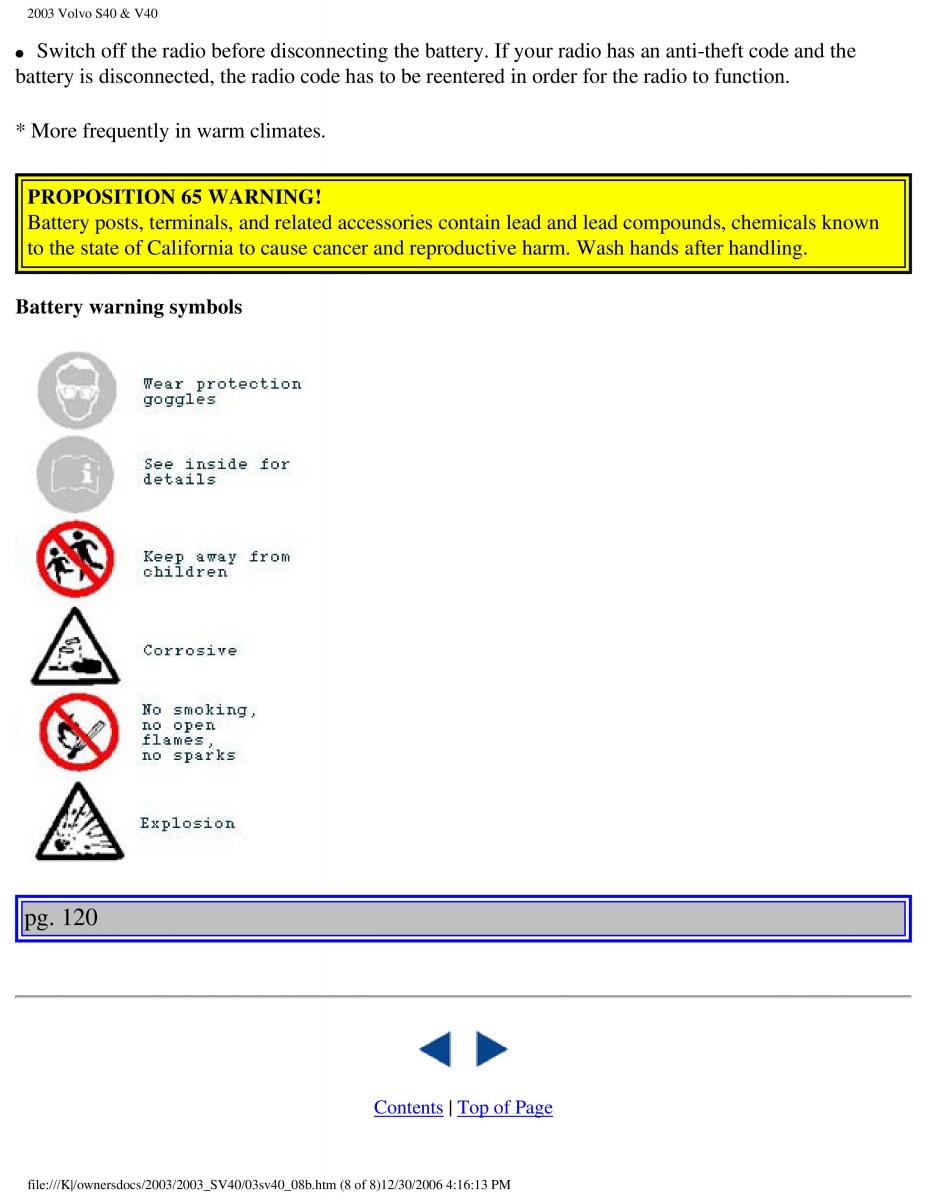 Volvo V40 S40 owners manual / page 155