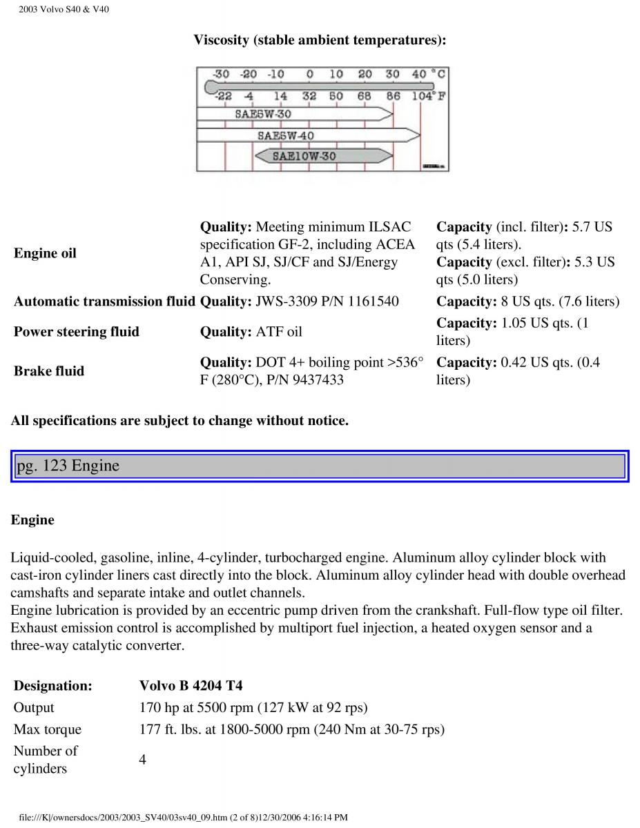 Volvo V40 S40 owners manual / page 157