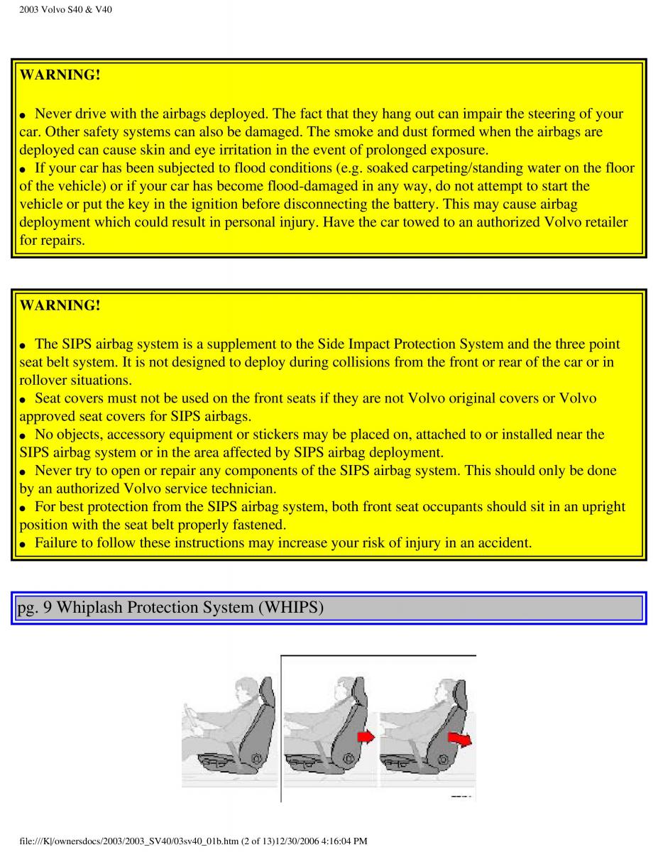 Volvo V40 S40 owners manual / page 16