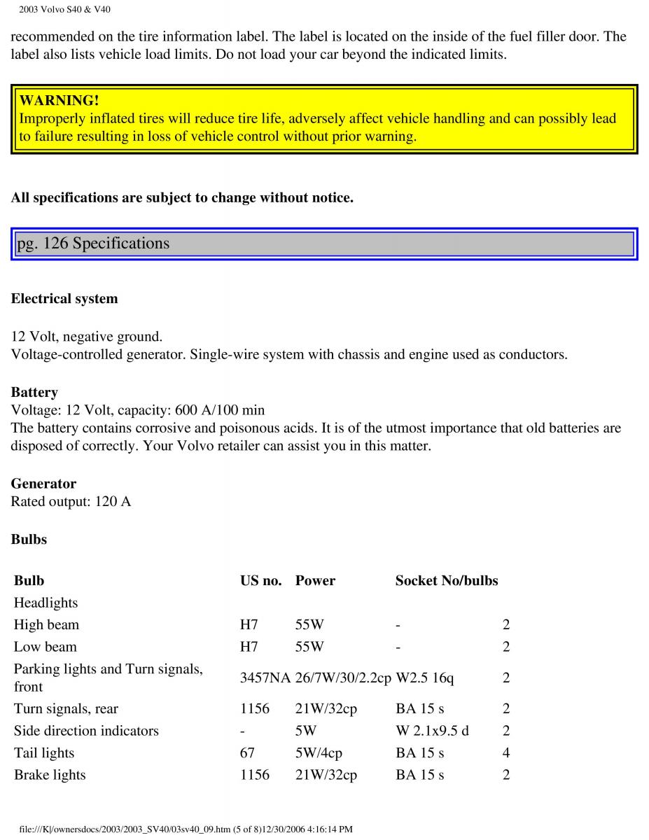 Volvo V40 S40 owners manual / page 160