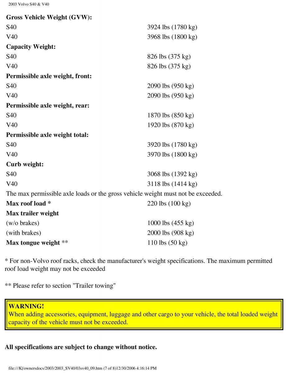 Volvo V40 S40 owners manual / page 162