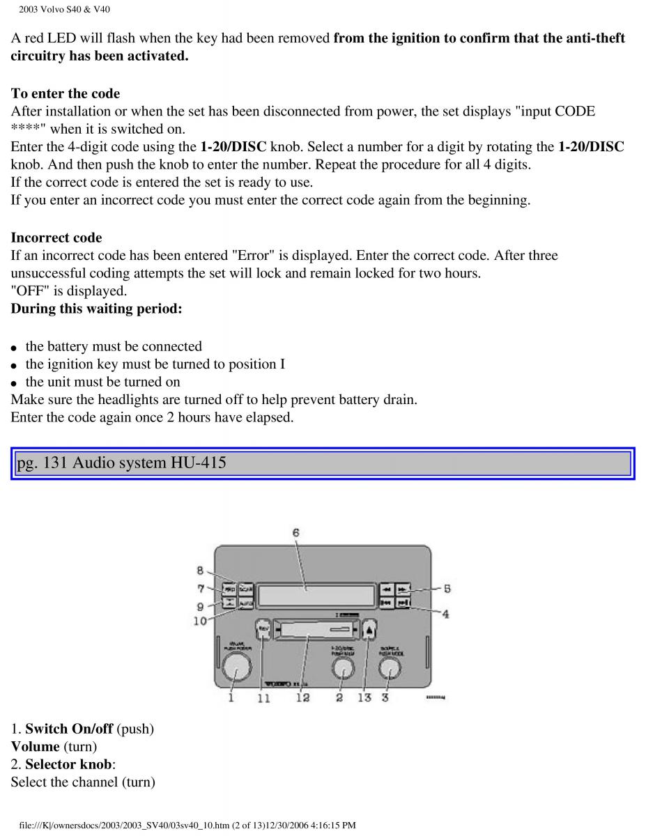 Volvo V40 S40 owners manual / page 165