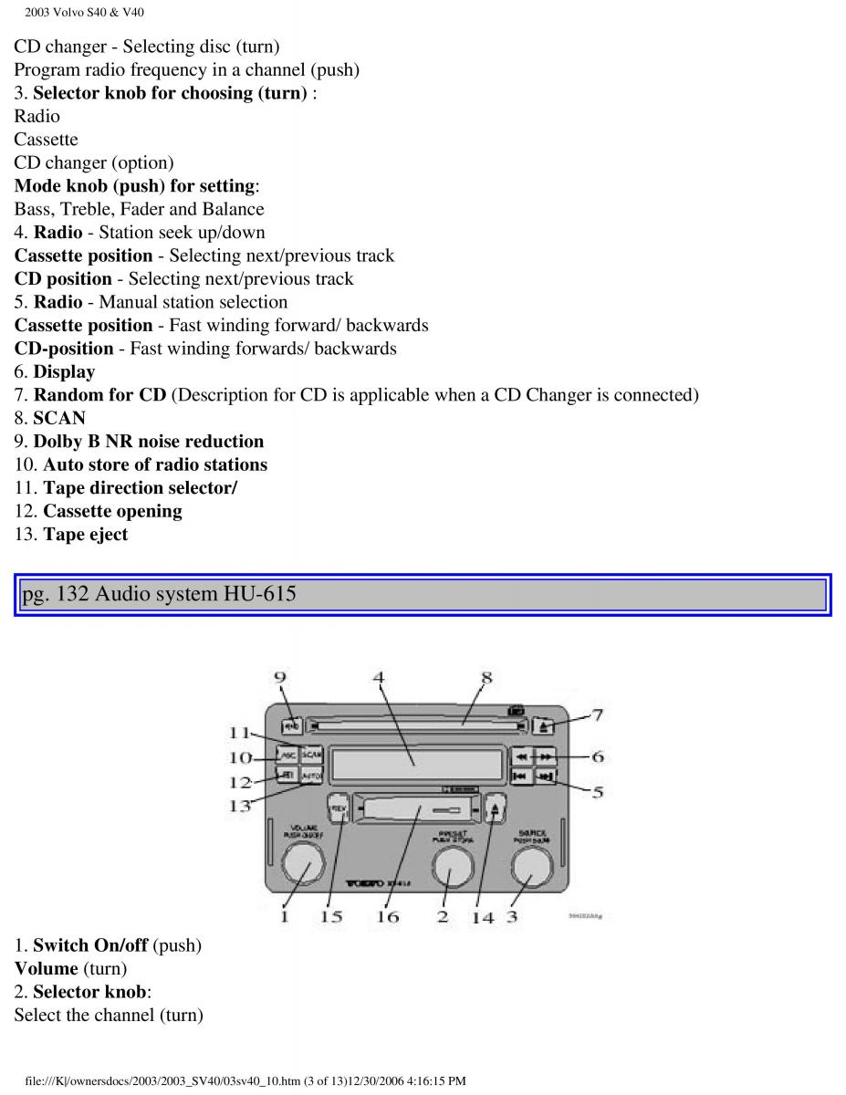 Volvo V40 S40 owners manual / page 166