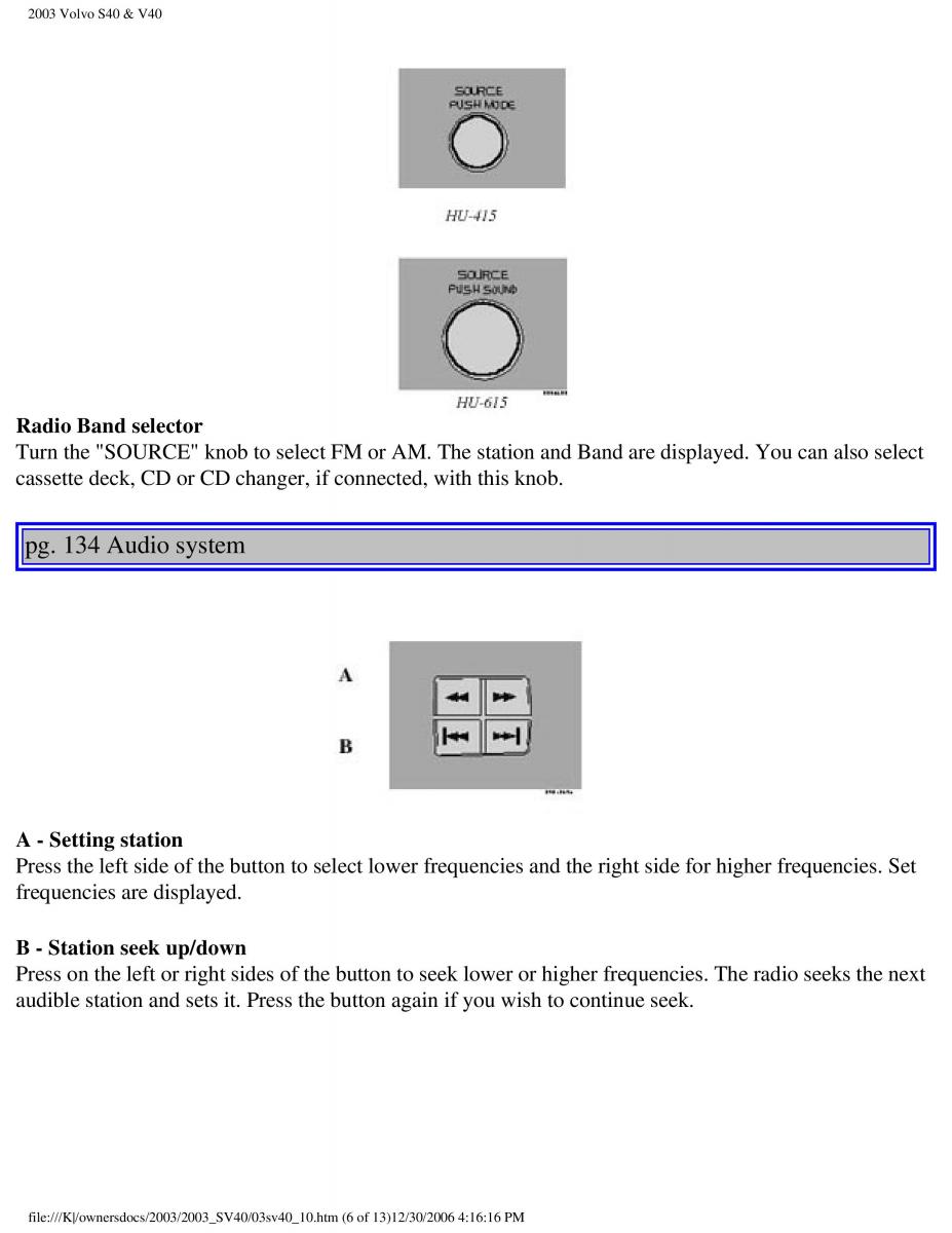 Volvo V40 S40 owners manual / page 169