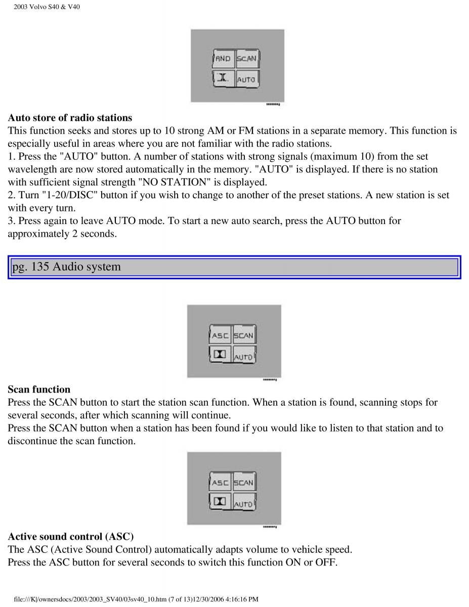 Volvo V40 S40 owners manual / page 170