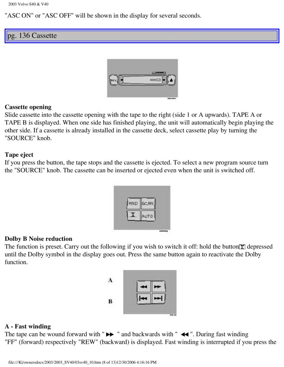 Volvo V40 S40 owners manual / page 171