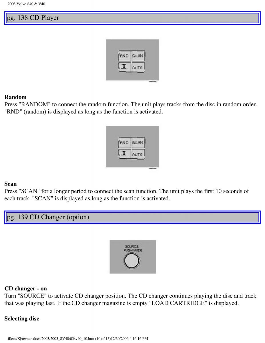 Volvo V40 S40 owners manual / page 173