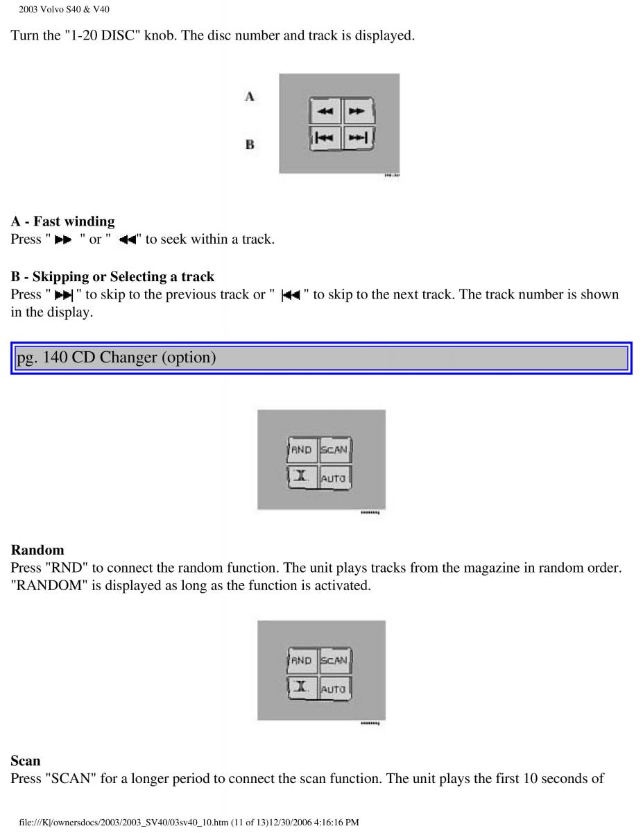 Volvo V40 S40 owners manual / page 174